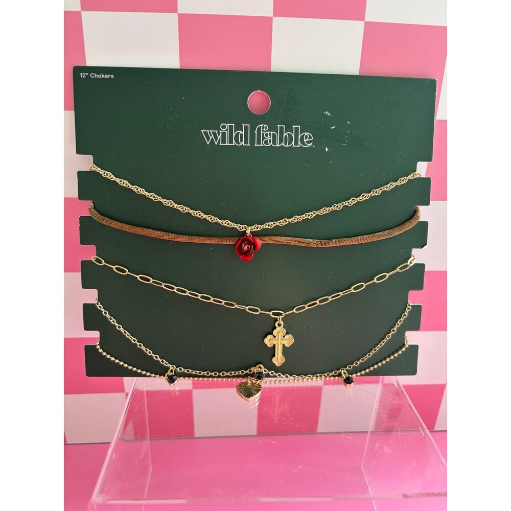 Rose & Cross Choker Necklace Set